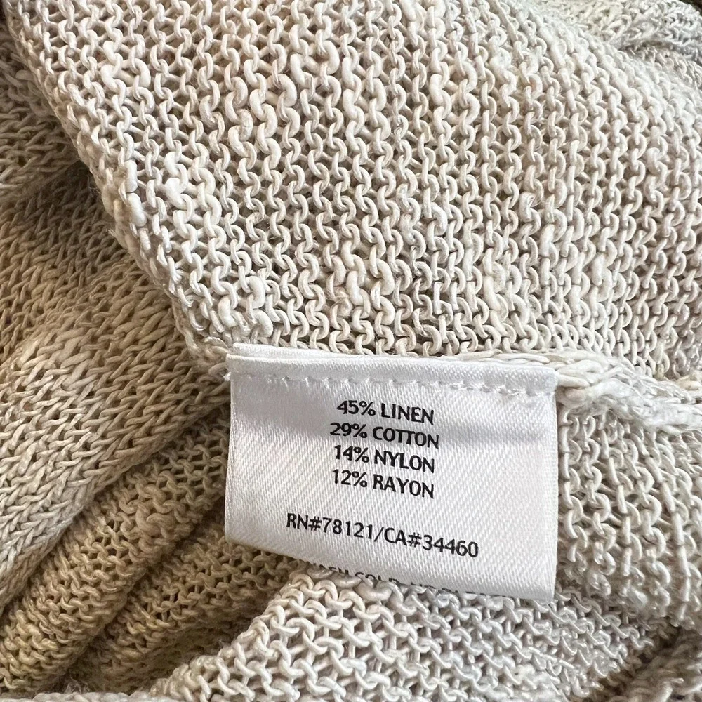 Eileen Fisher Cardigan L Beige Linen Blend Open Knit Open Duster Size Large - Picture 6 of 8
